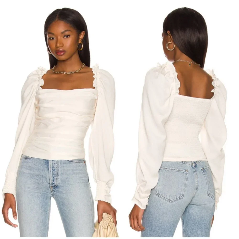 💕ASTR THE LABEL💕 Puff Sleeve Square Neck Top ~ Cream Medium XL NWT